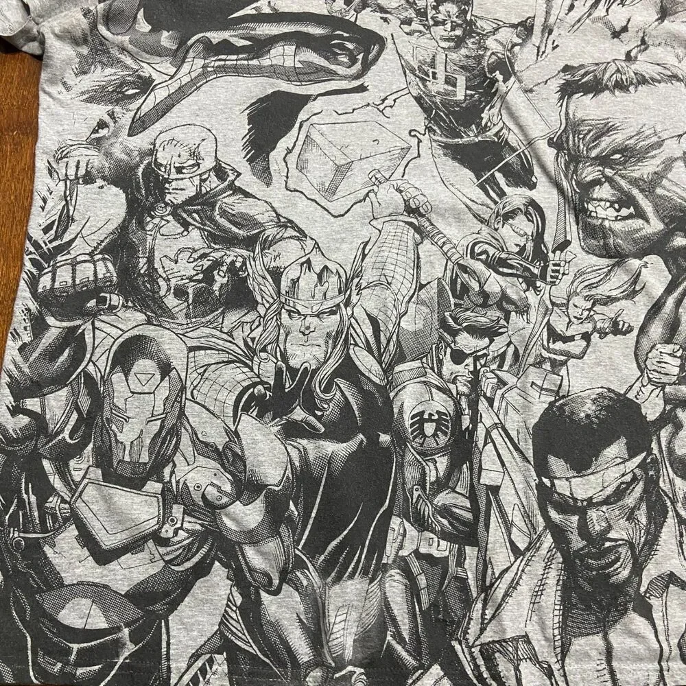 Marvel Team Ups Avengers Gray Black Big & Tall AOP Cotton T-Shirt Men's Size XXL